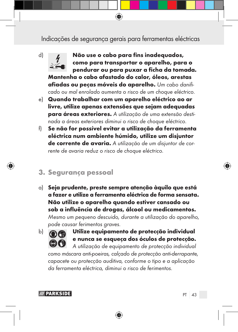 Segurança pessoal | Parkside PGG 15 A1 User Manual | Page 43 / 85