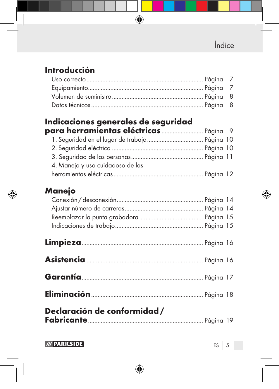 Índice introducción, Manejo, Limpieza | Asistencia, Garantía, Eliminación, Declaración de conformidad / fabricante | Parkside PGG 15 A1 User Manual | Page 5 / 85