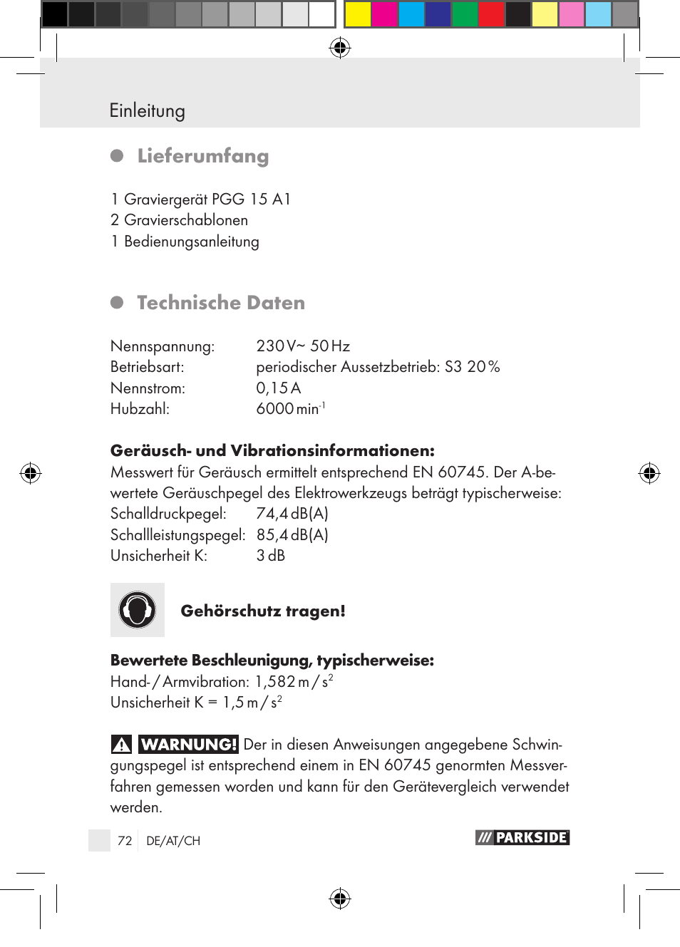 Lieferumfang, Technische daten, Einleitung | Parkside PGG 15 A1 User Manual | Page 72 / 85