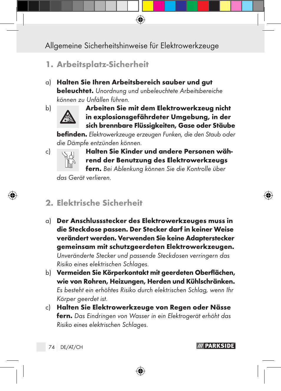 Arbeitsplatz-sicherheit, Elektrische sicherheit | Parkside PGG 15 A1 User Manual | Page 74 / 85