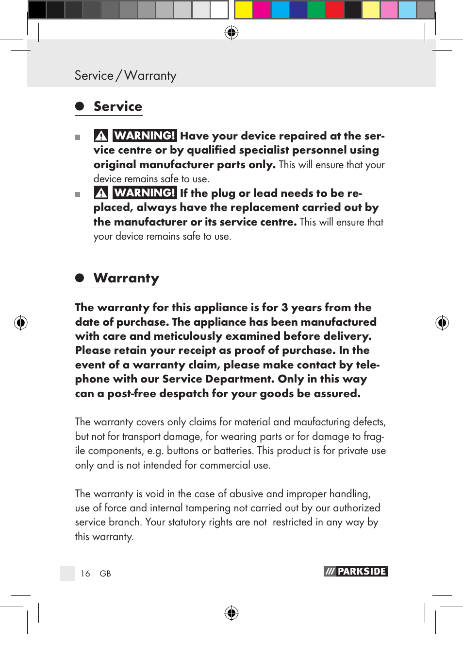 Service / warranty, Service, Warranty | Parkside PGG 15 A1 User Manual | Page 16 / 115