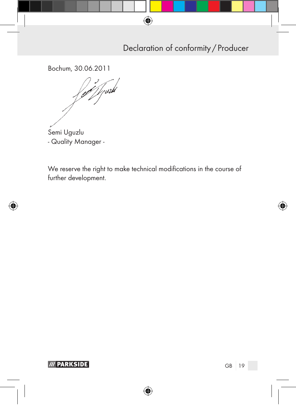 Declaration of conformity / producer | Parkside PGG 15 A1 User Manual | Page 19 / 115