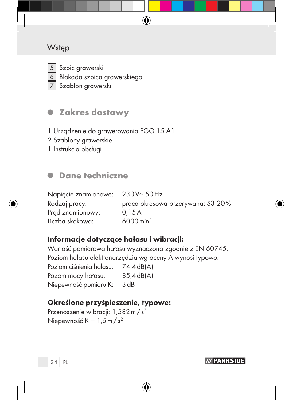 Zakres dostawy, Dane techniczne | Parkside PGG 15 A1 User Manual | Page 24 / 115