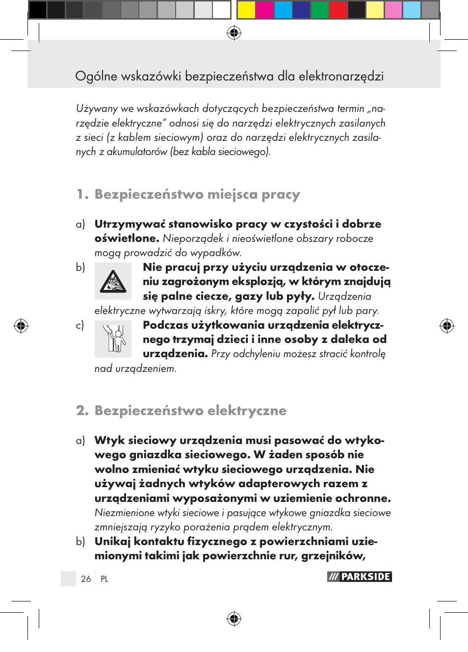 Bezpieczeństwo miejsca pracy, Bezpieczeństwo elektryczne | Parkside PGG 15 A1 User Manual | Page 26 / 115