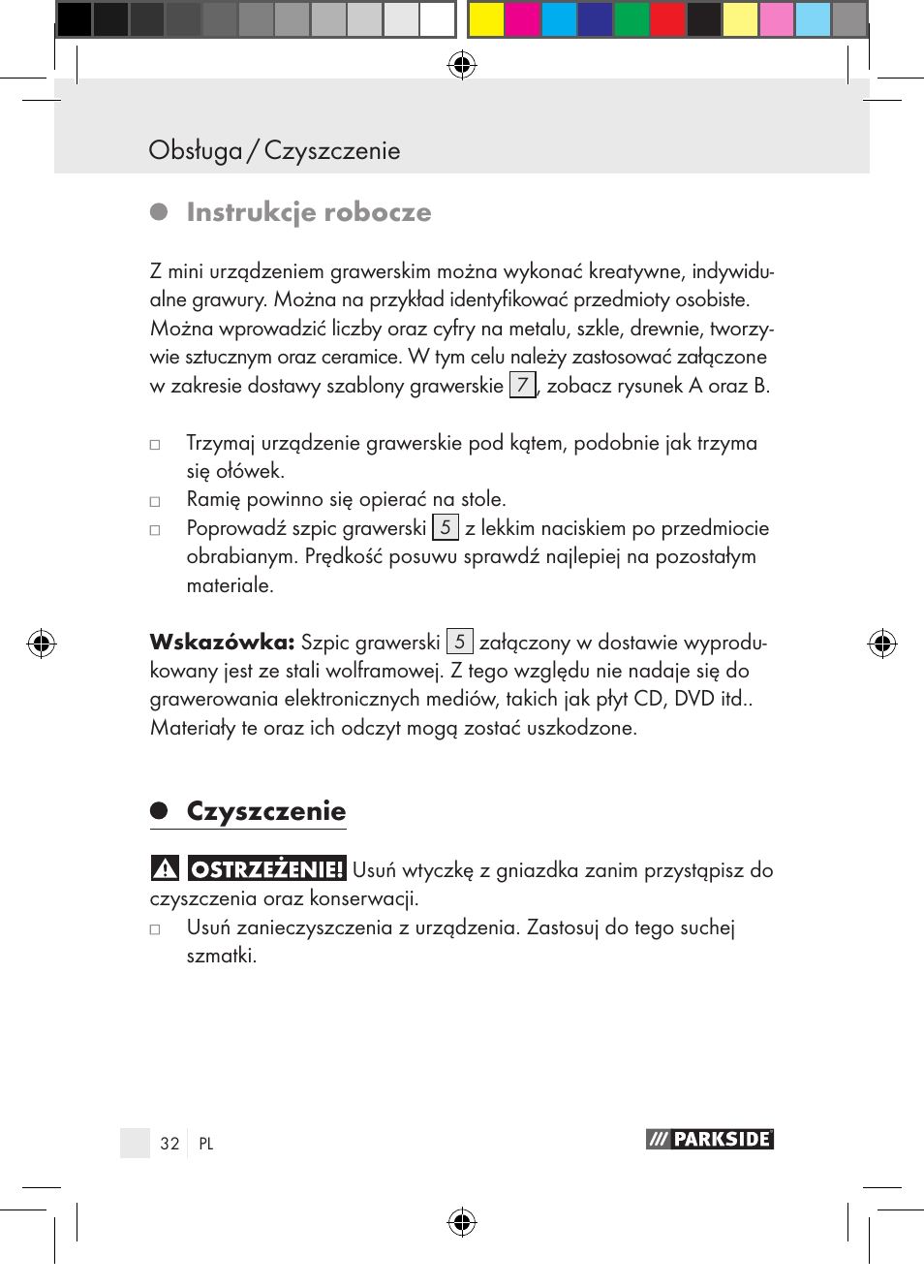Obsługa / czyszczenie, Instrukcje robocze, Czyszczenie | Parkside PGG 15 A1 User Manual | Page 32 / 115