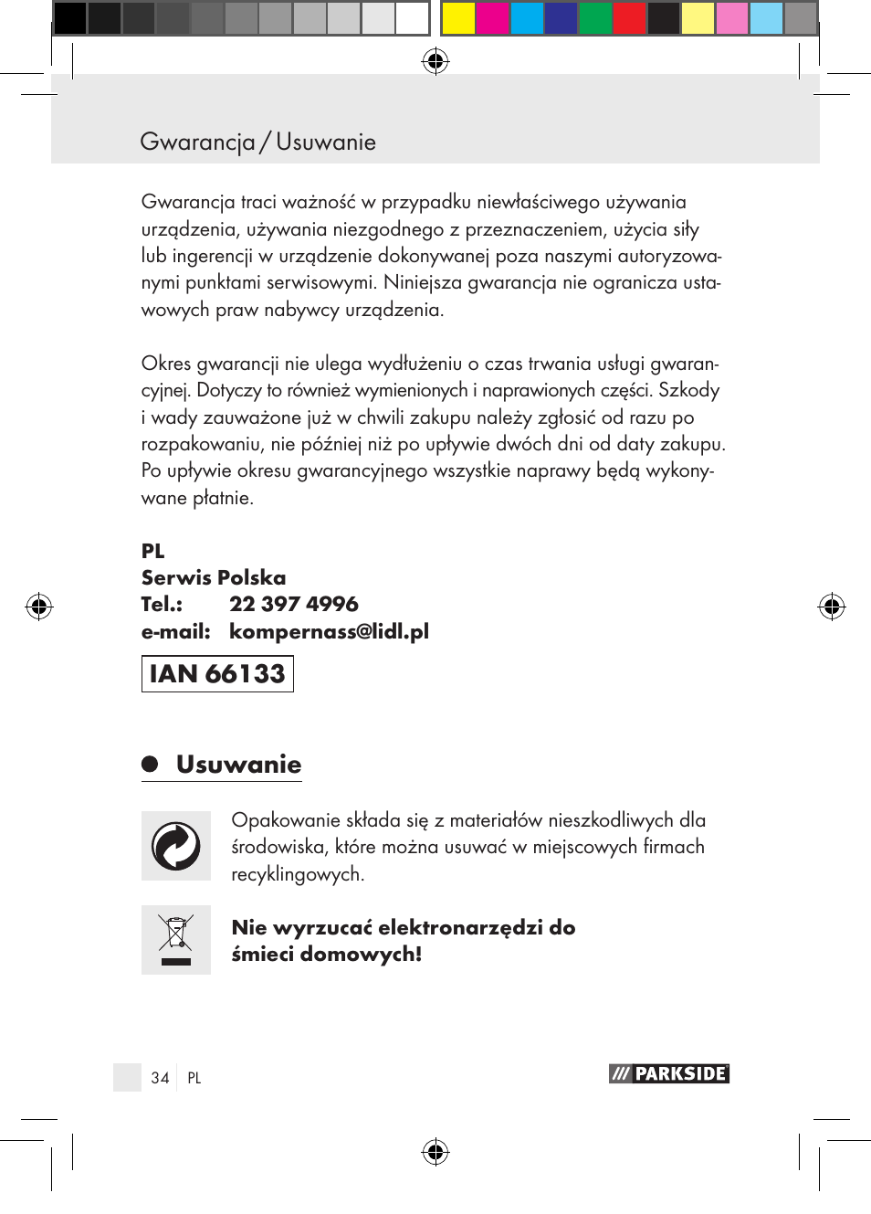 Usuwanie | Parkside PGG 15 A1 User Manual | Page 34 / 115