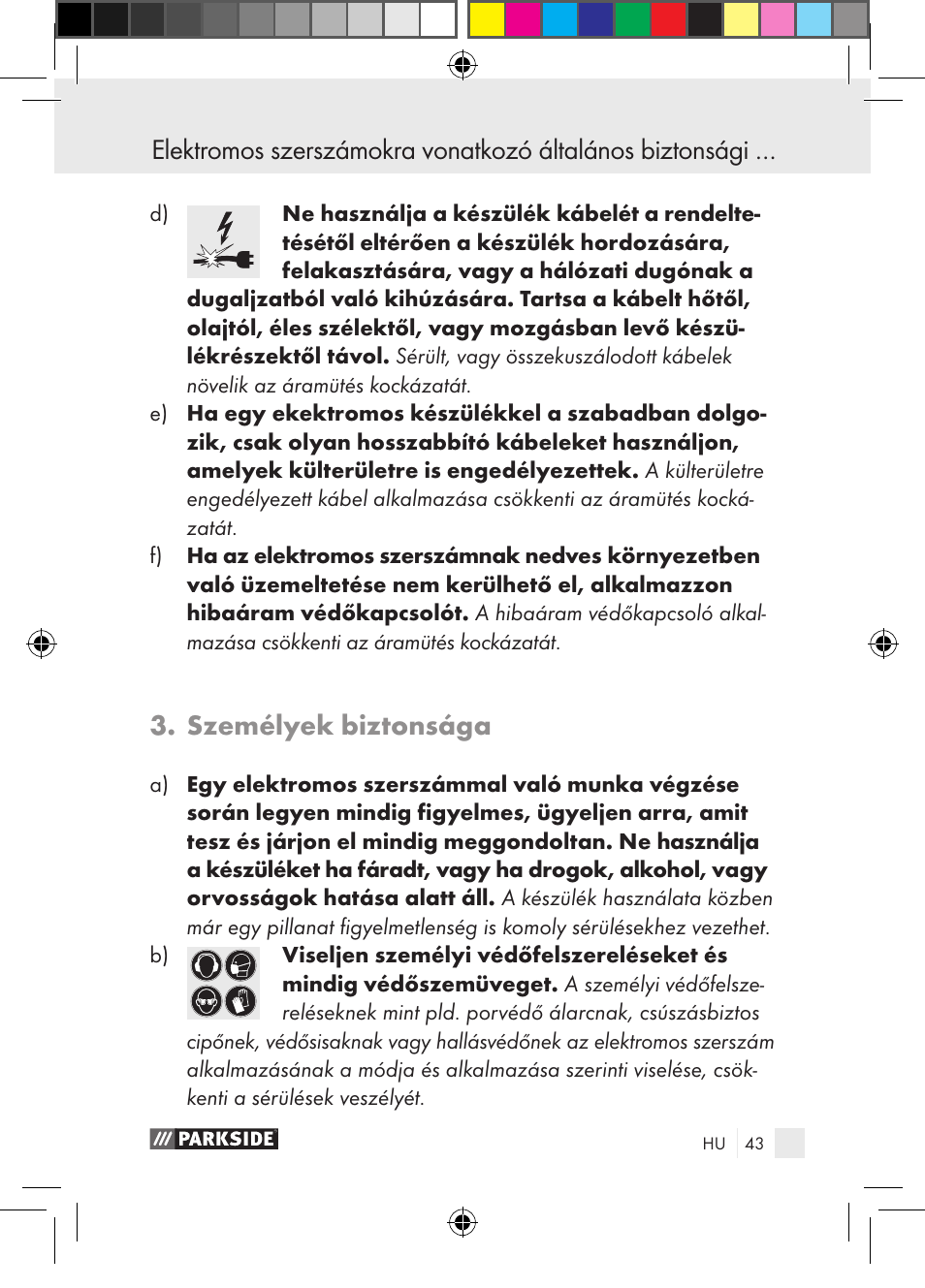 Személyek biztonsága | Parkside PGG 15 A1 User Manual | Page 43 / 115