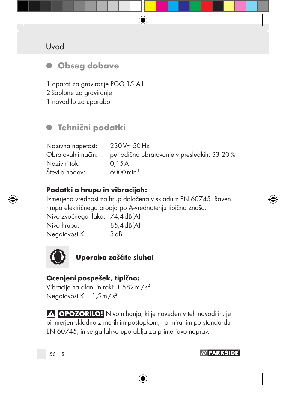 Uvod, Obseg dobave, Tehnični podatki | Parkside PGG 15 A1 User Manual | Page 56 / 115