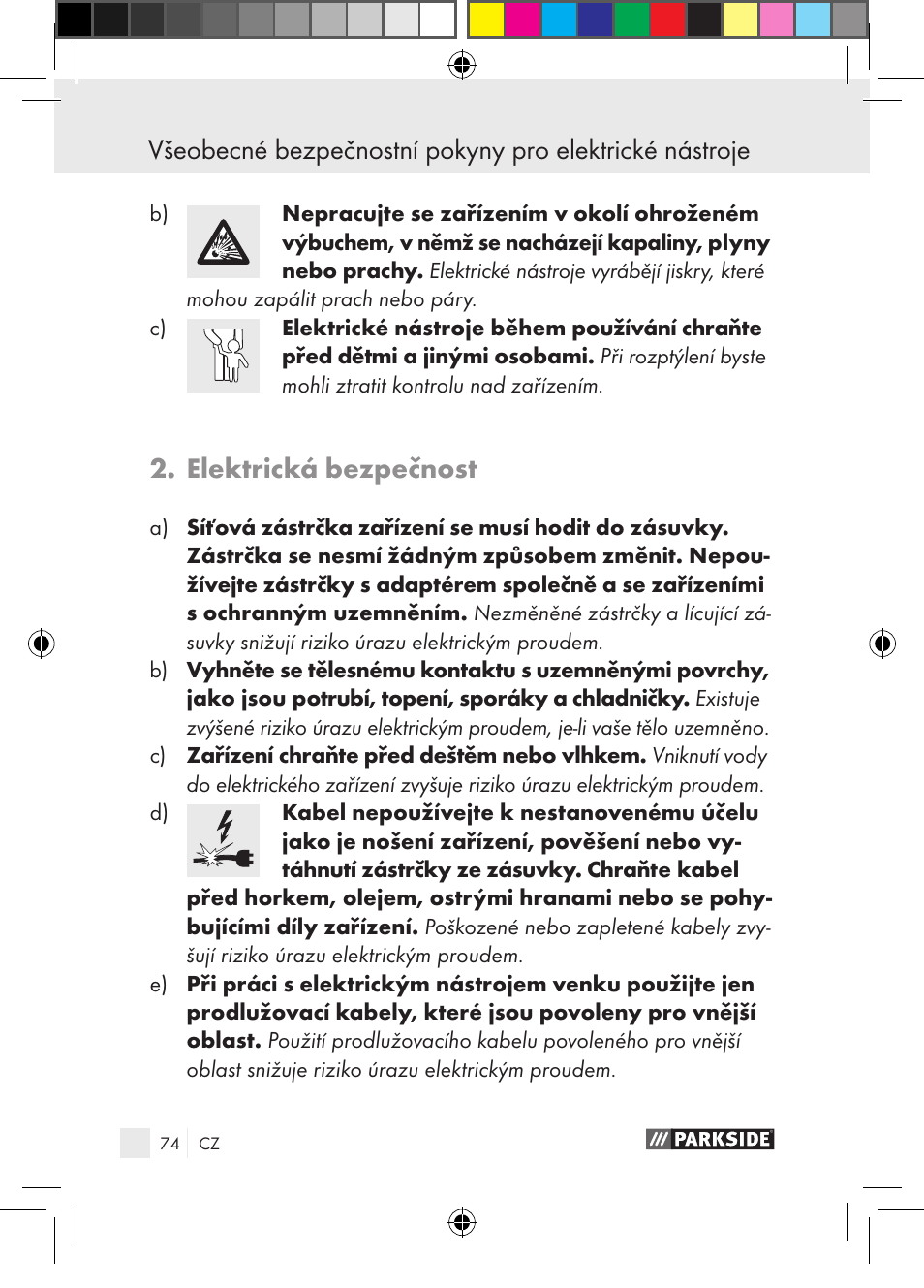 Elektrická bezpečnost | Parkside PGG 15 A1 User Manual | Page 74 / 115