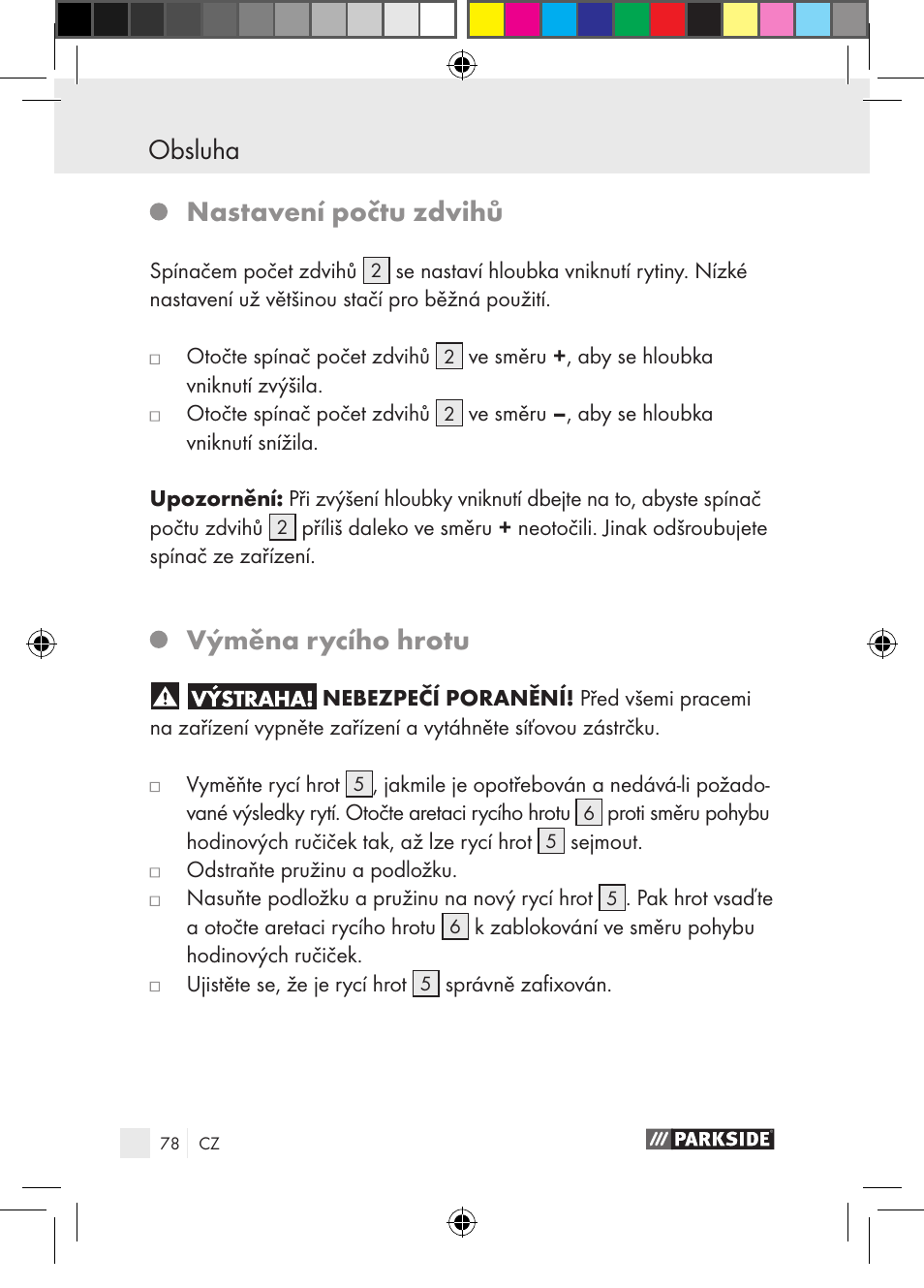 Obsluha, Nastavení počtu zdvihů, Výměna rycího hrotu | Parkside PGG 15 A1 User Manual | Page 78 / 115