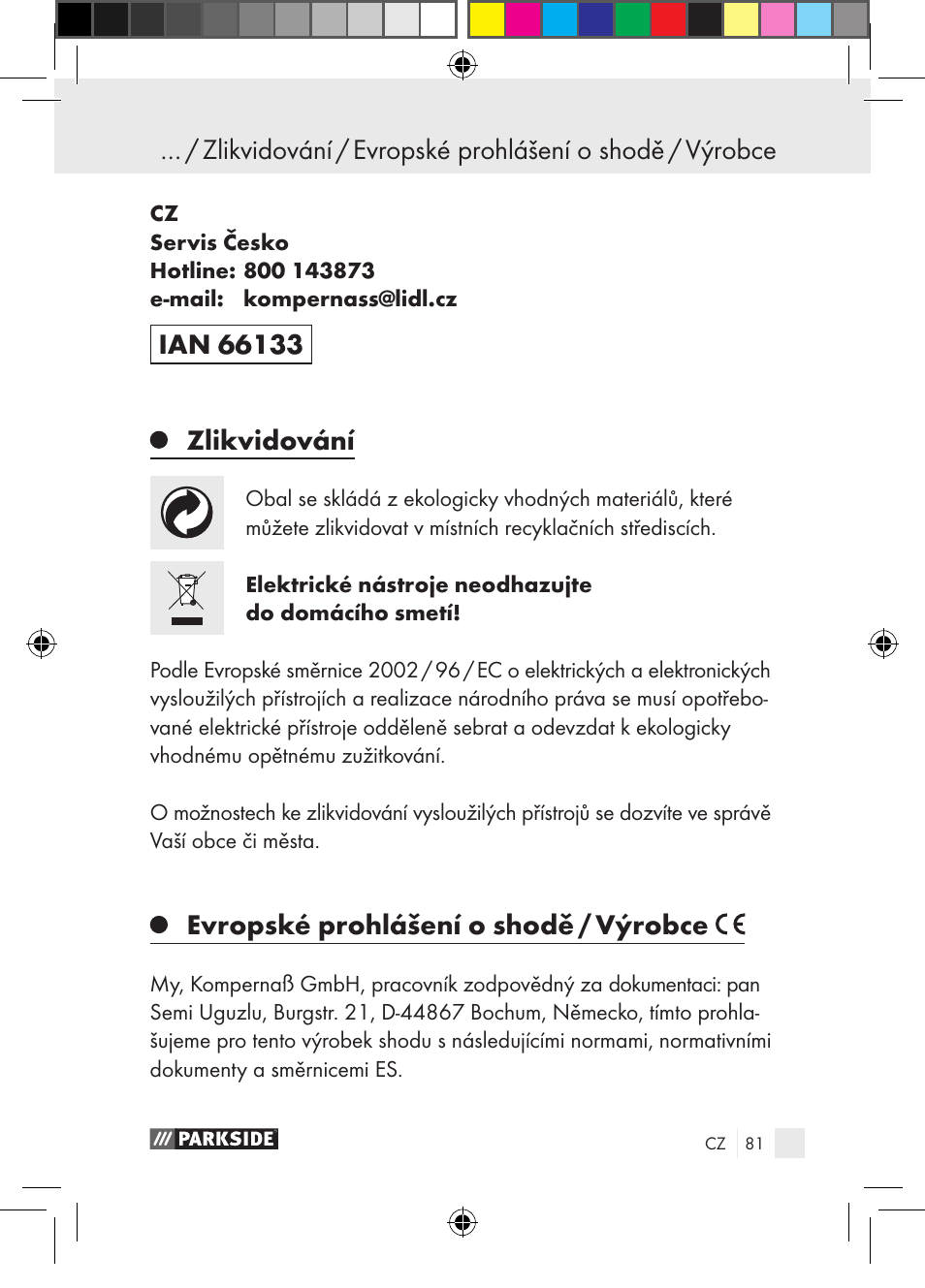 Zlikvidování, Evropské prohlášení o shodě / výrobce | Parkside PGG 15 A1 User Manual | Page 81 / 115