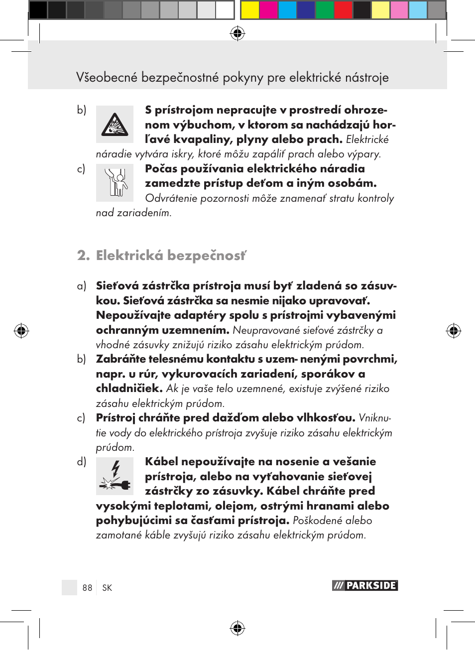 Elektrická bezpečnosť | Parkside PGG 15 A1 User Manual | Page 88 / 115