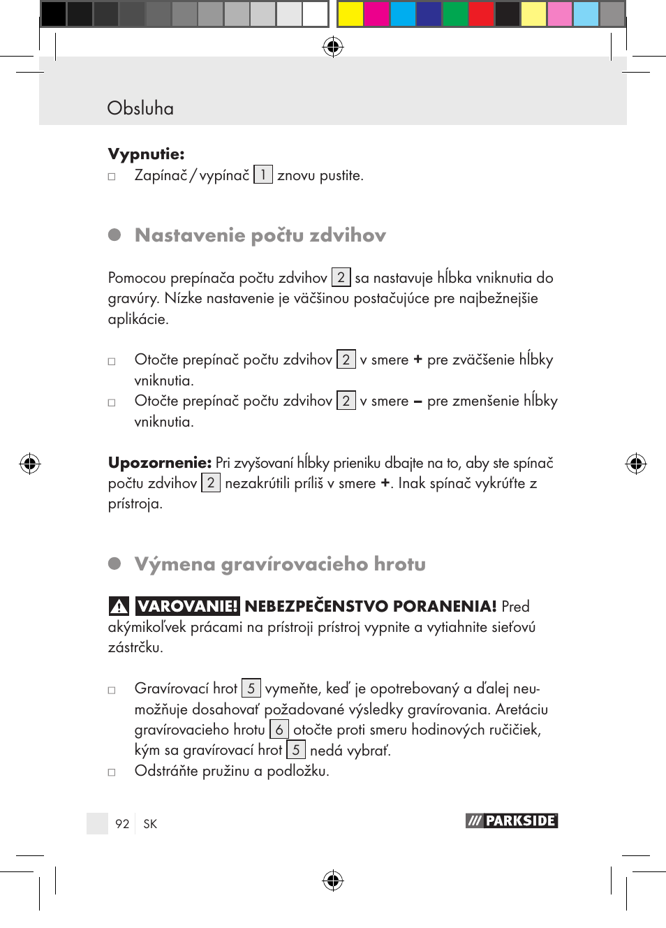 Obsluha, Nastavenie počtu zdvihov, Výmena gravírovacieho hrotu | Parkside PGG 15 A1 User Manual | Page 92 / 115