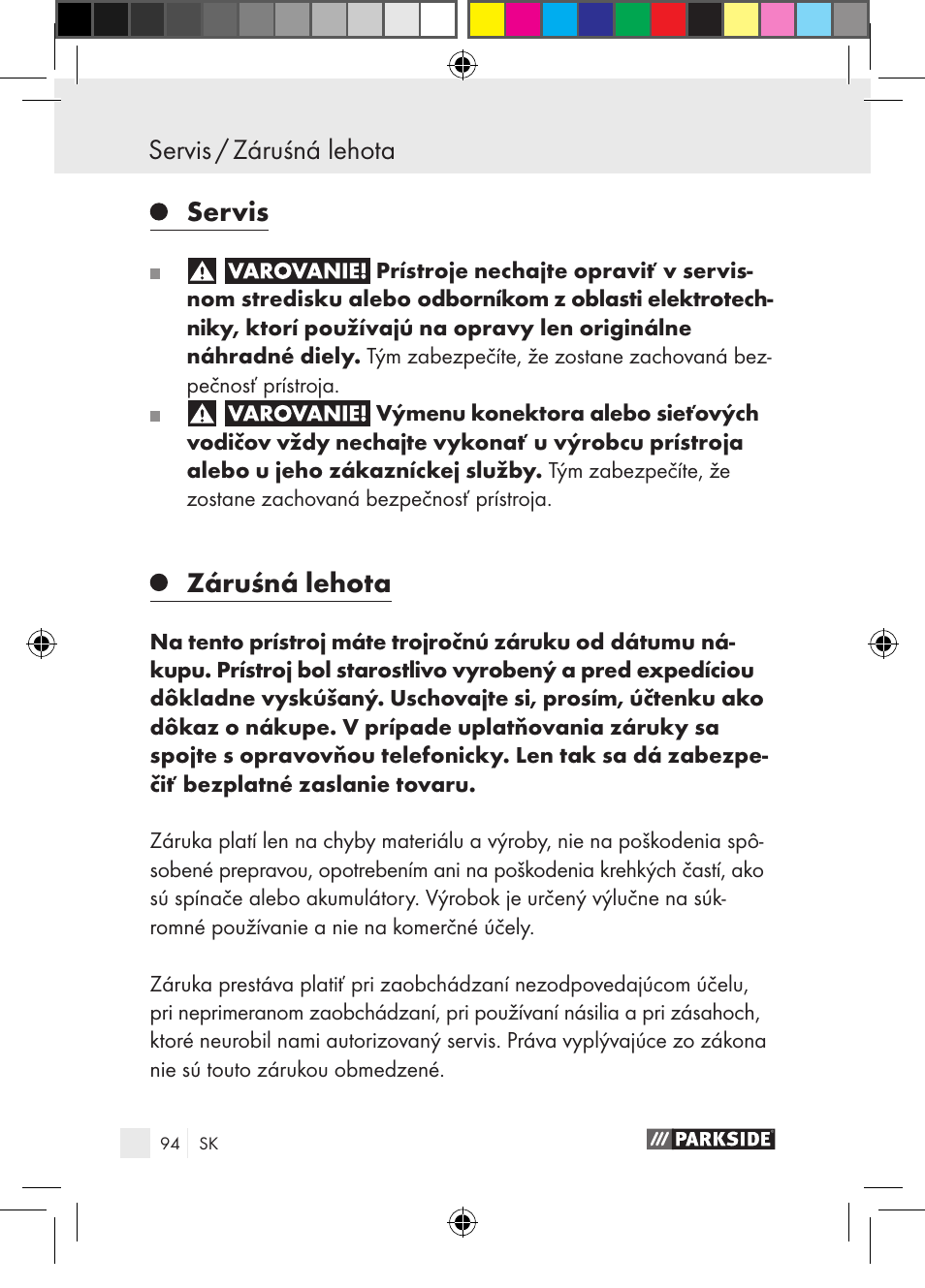 Servis / záruśná lehota, Servis, Záruśná lehota | Parkside PGG 15 A1 User Manual | Page 94 / 115