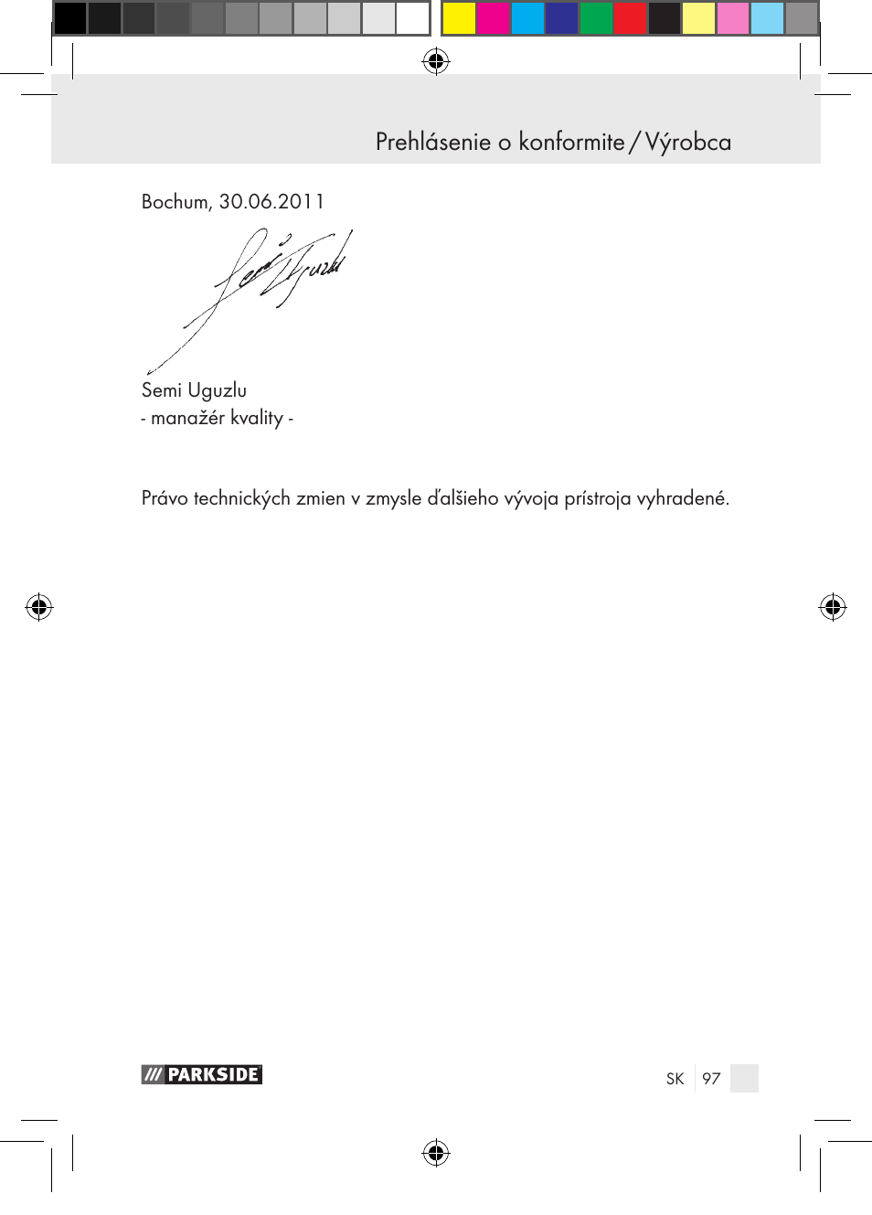 Prehlásenie o konformite / výrobca | Parkside PGG 15 A1 User Manual | Page 97 / 115