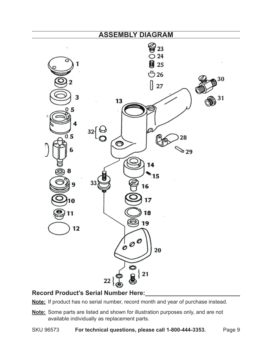 Assembly diagram | Harbor Freight Tools Model 96573 User Manual | Page 9 / 10