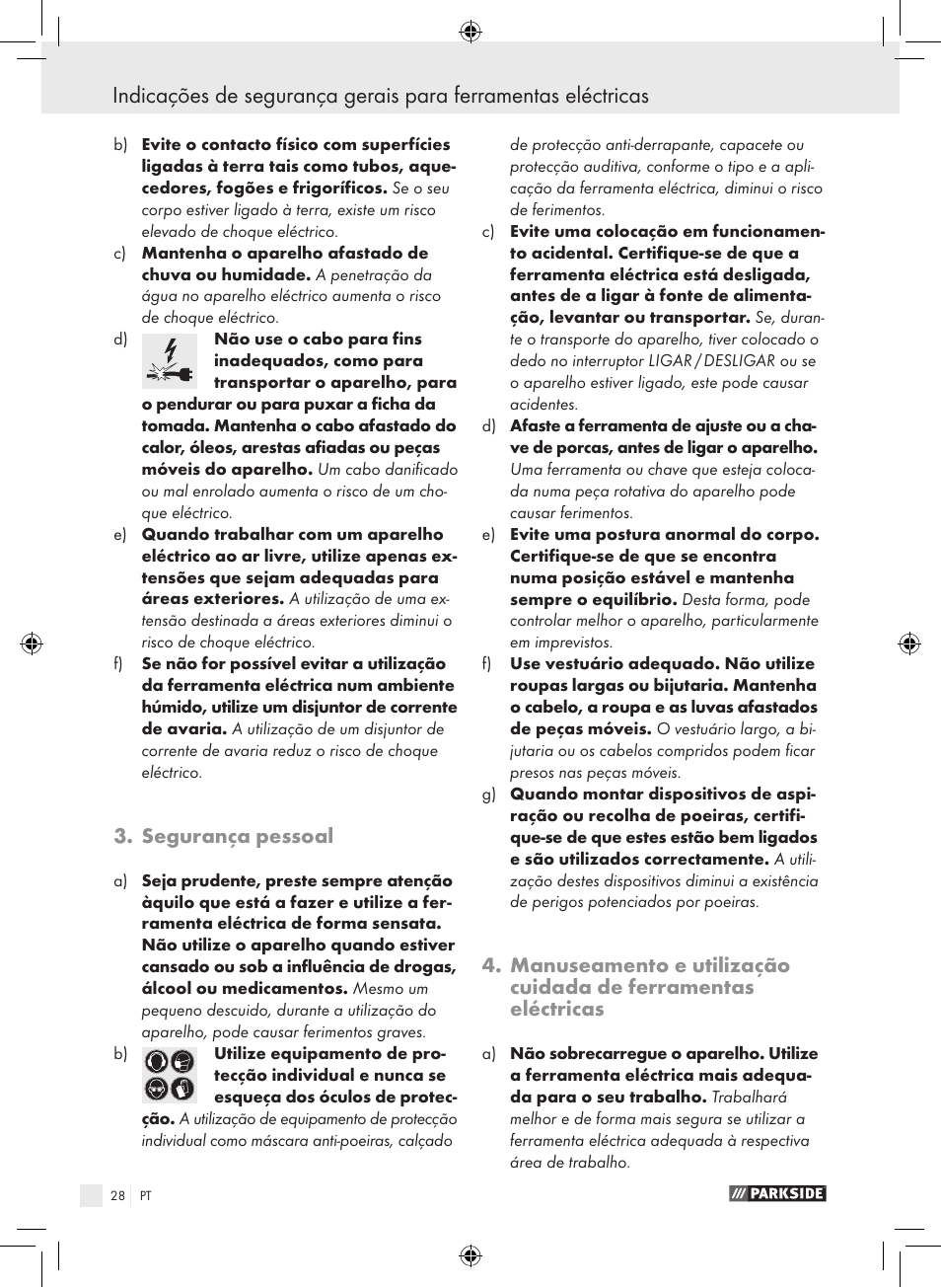 Segurança pessoal | Parkside PTS 450 A1 User Manual | Page 28 / 55