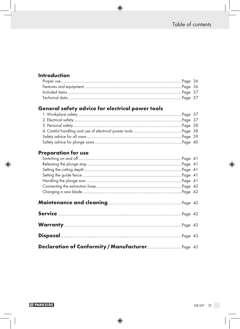 Parkside PTS 450 A1 User Manual | Page 35 / 55