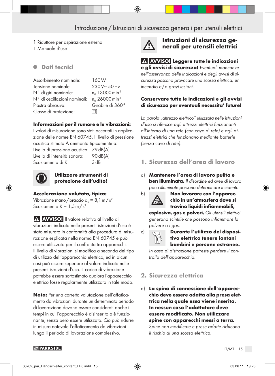 Dati tecnici, Sicurezza dell’area di lavoro, Sicurezza elettrica | Parkside PHS 160 A1 User Manual | Page 16 / 51