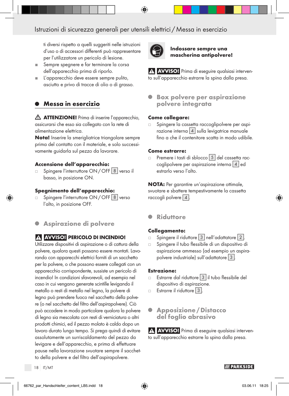 Messa in esercizio, Aspirazione di polvere, Box polvere per aspirazione polvere integrata | Riduttore, Apposizione / distacco del foglio abrasivo | Parkside PHS 160 A1 User Manual | Page 19 / 51