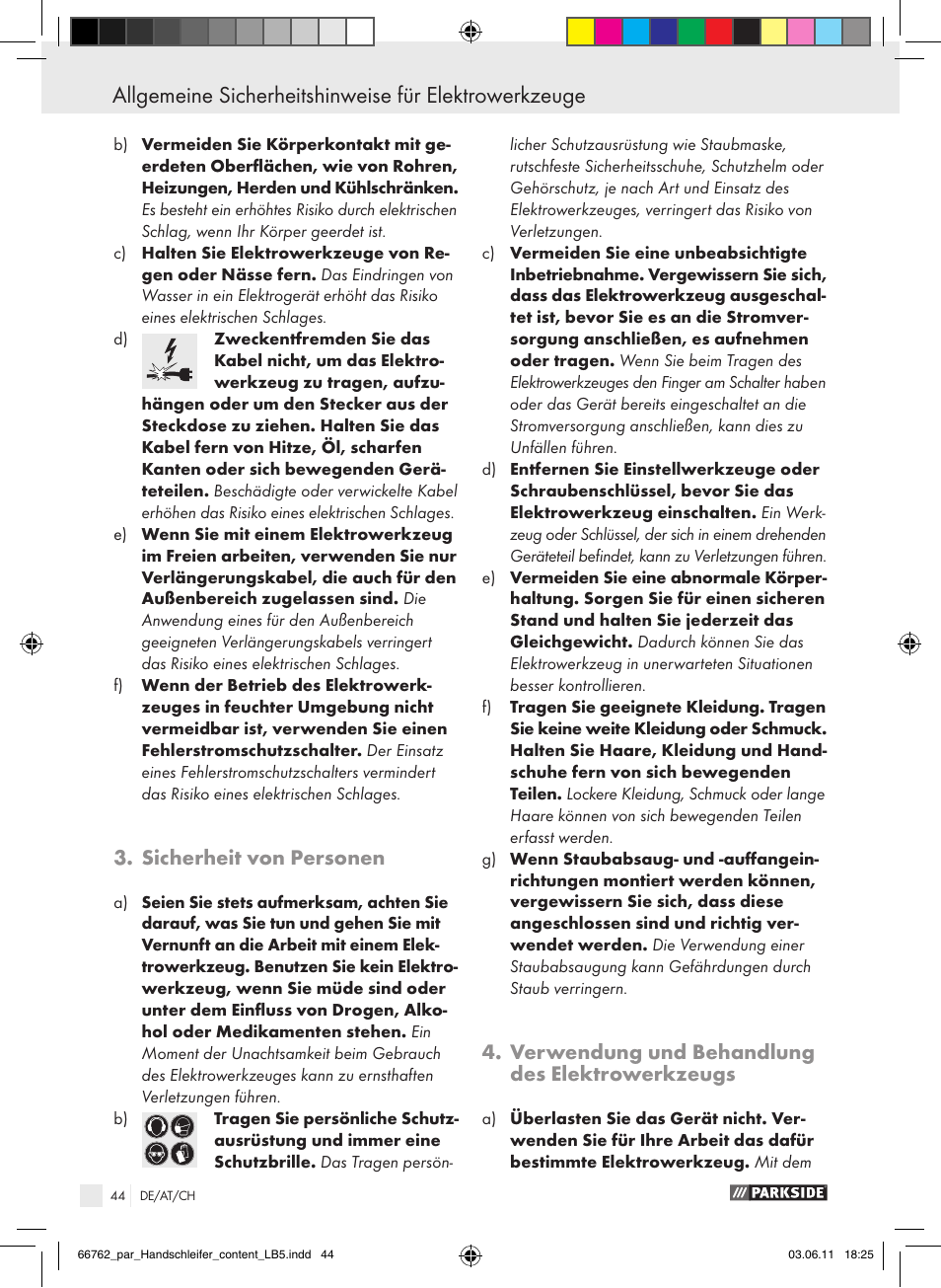 Sicherheit von personen, Verwendung und behandlung des elektrowerkzeugs | Parkside PHS 160 A1 User Manual | Page 45 / 51