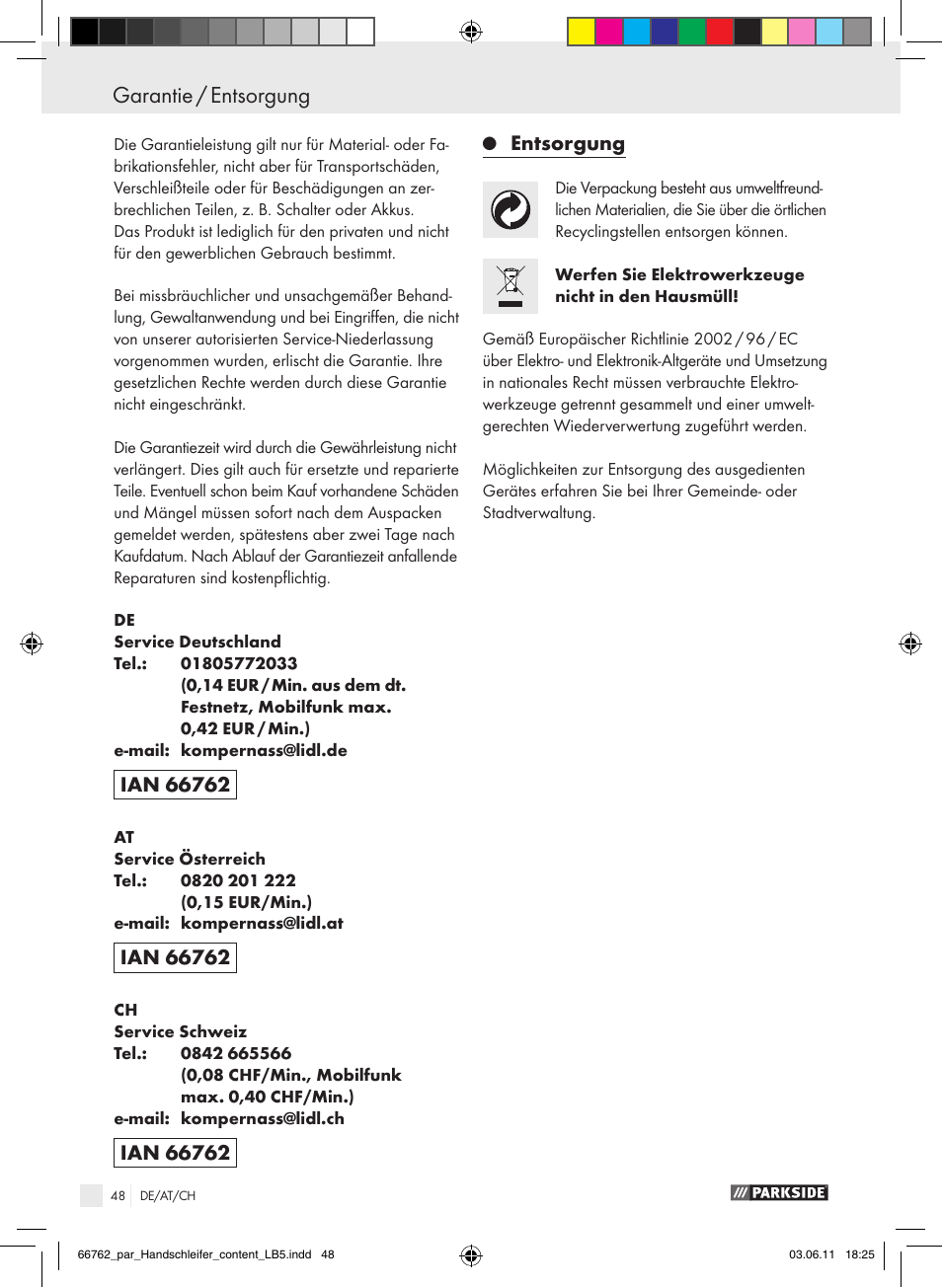 Garantie / entsorgung, Entsorgung | Parkside PHS 160 A1 User Manual | Page 49 / 51