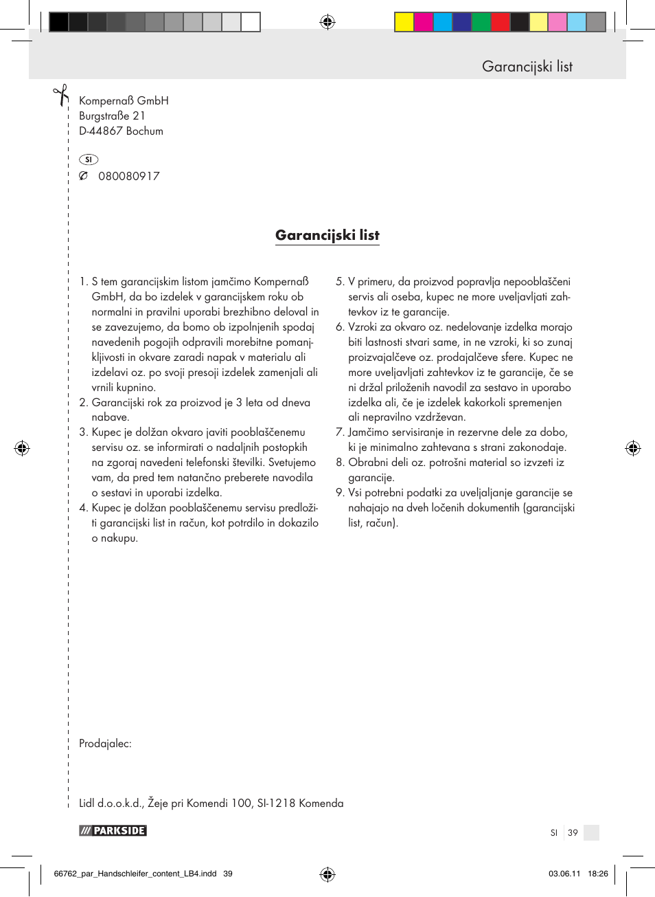 Izjava o skladnosti / izdelovalec garancijski list, Garancijski list | Parkside PHS 160 A1 User Manual | Page 40 / 67