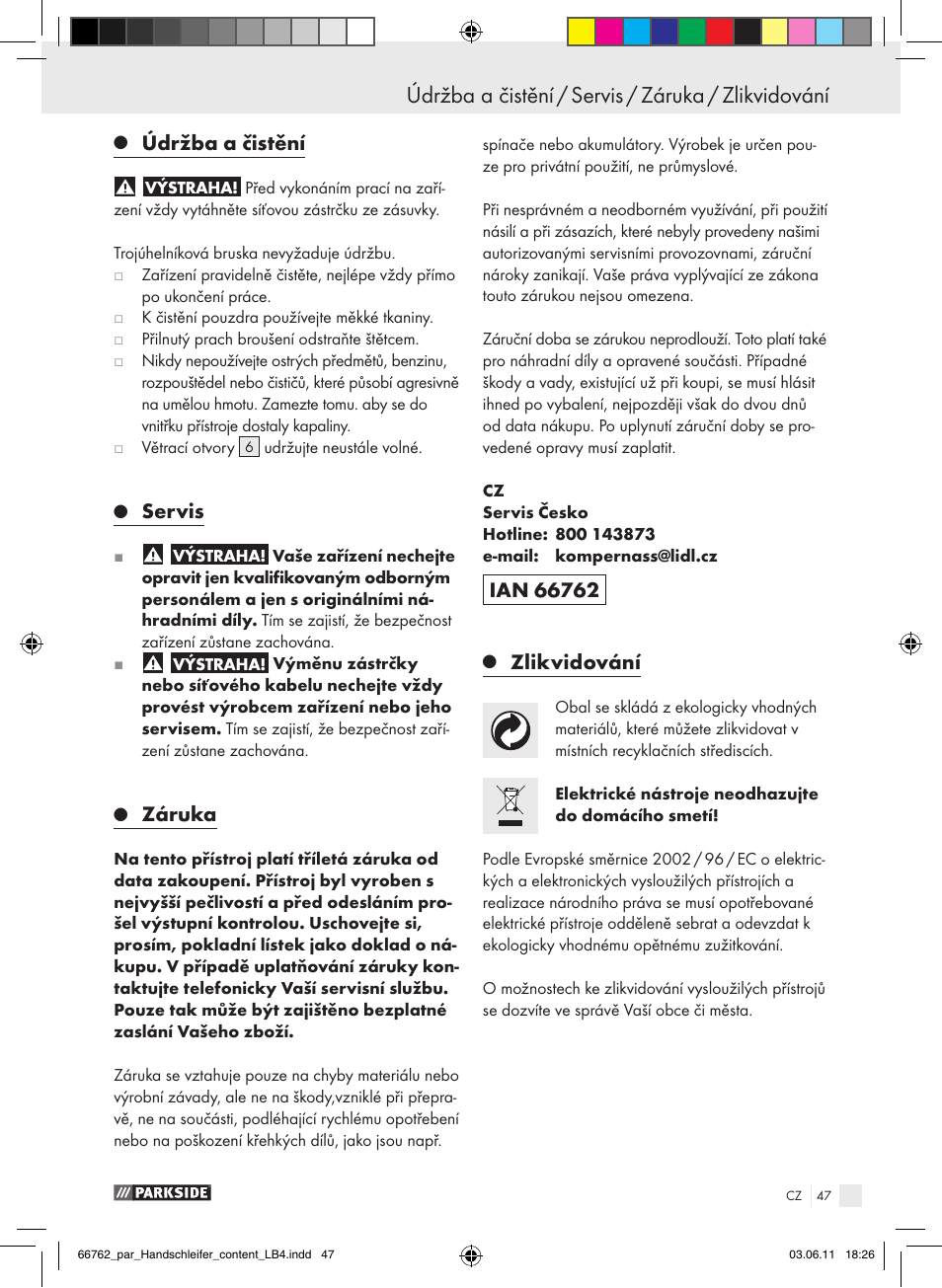 Údržba a čistění / servis / záruka / zlikvidování, Údržba a čistění, Servis | Záruka, Zlikvidování | Parkside PHS 160 A1 User Manual | Page 48 / 67