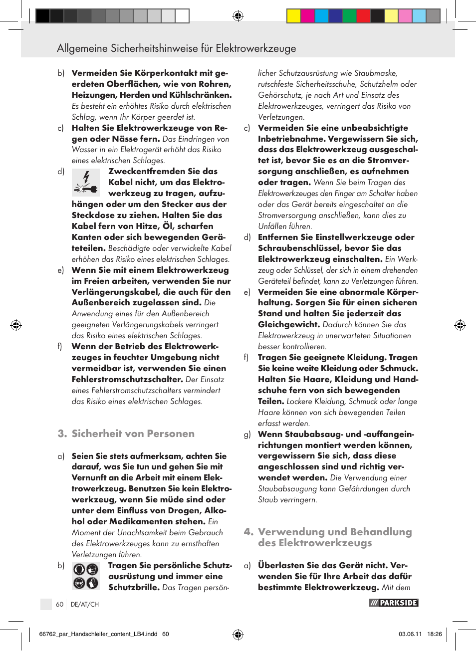 Sicherheit von personen, Verwendung und behandlung des elektrowerkzeugs | Parkside PHS 160 A1 User Manual | Page 61 / 67