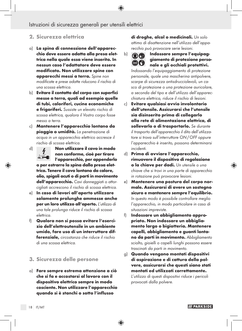 Sicurezza elettrica, Sicurezza delle persone | Parkside PAS 3.6 A1 User Manual | Page 18 / 52