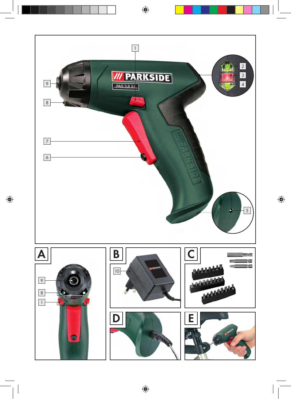 Ab d c e | Parkside PAS 3.6 A1 User Manual | Page 3 / 52