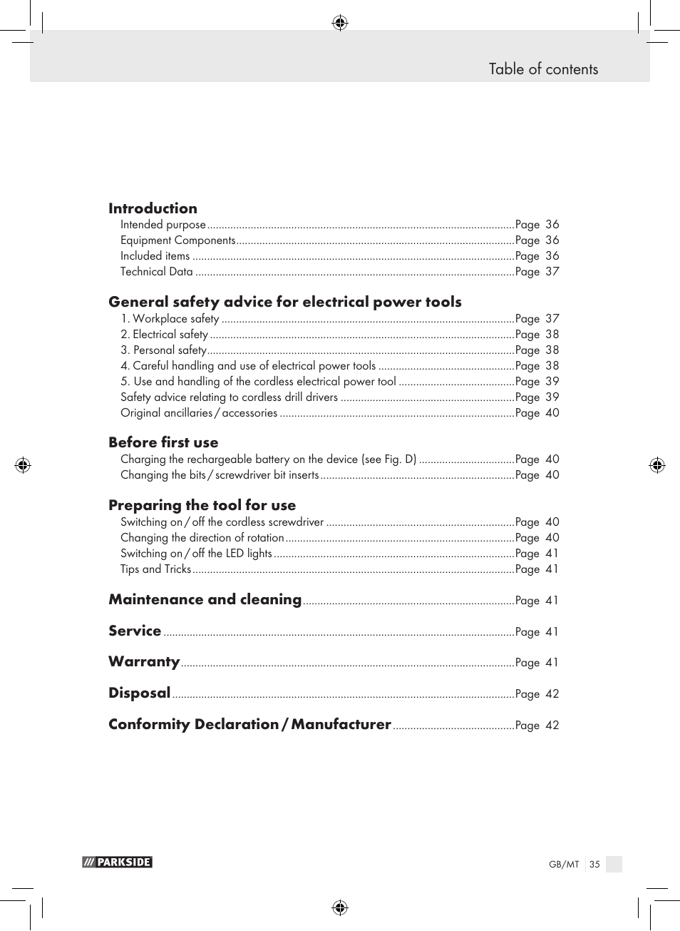 Parkside PAS 3.6 A1 User Manual | Page 35 / 52