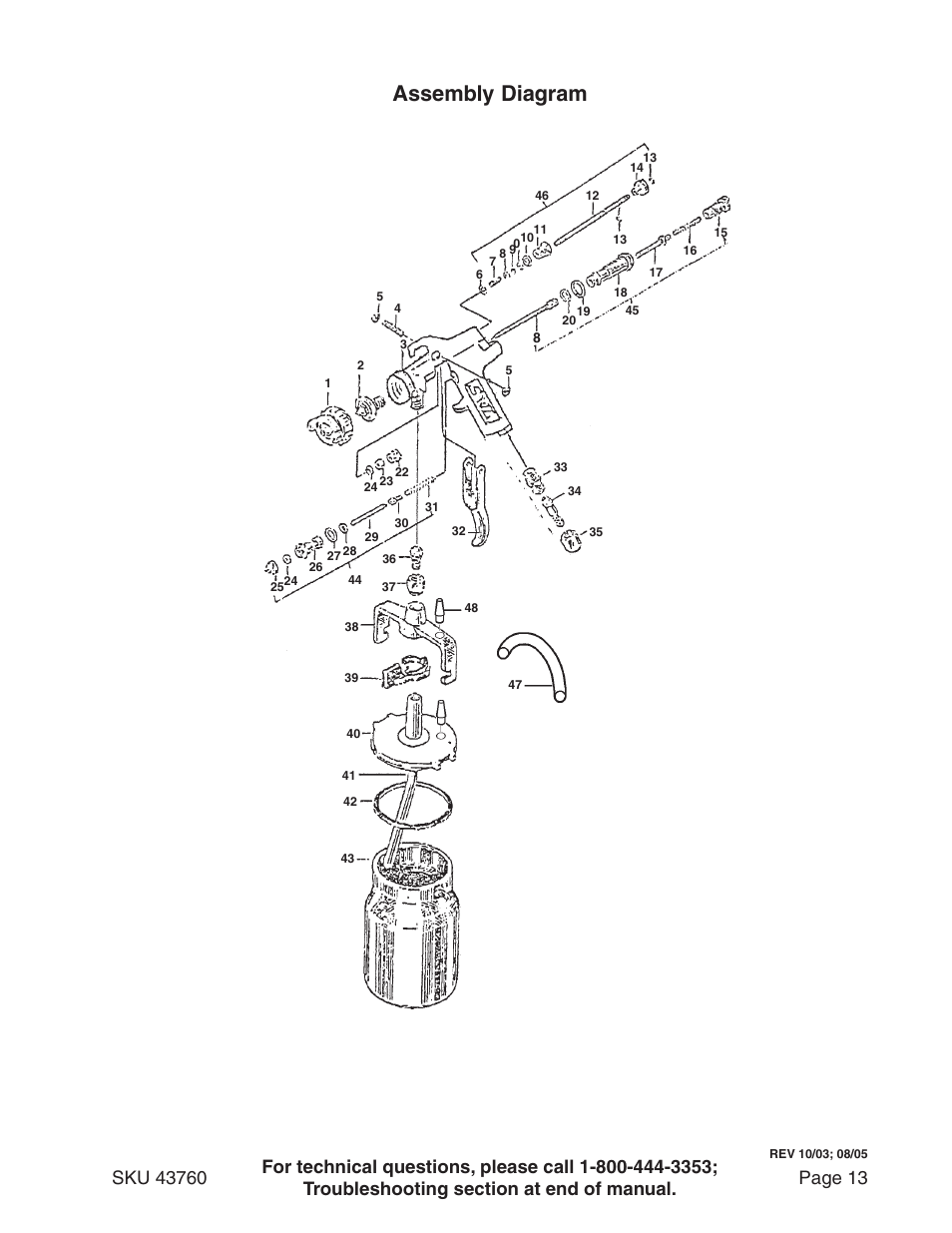 Assembly diagram | Harbor Freight Tools Central Pneumatic Paint Spray Gun 43760 User Manual | Page 13 / 16