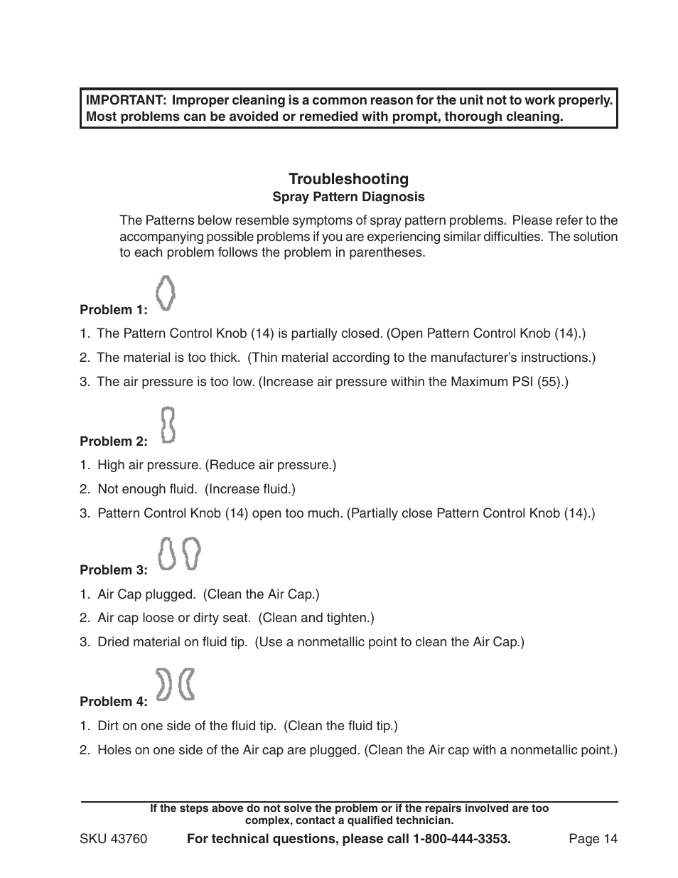 Troubleshooting | Harbor Freight Tools Central Pneumatic Paint Spray Gun 43760 User Manual | Page 14 / 16