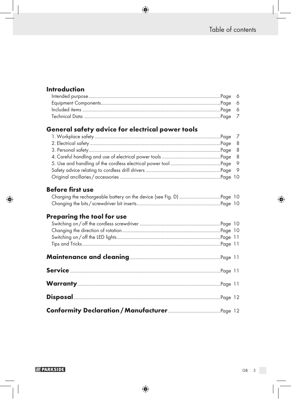 Parkside PAS 3.6 A1 User Manual | Page 5 / 66