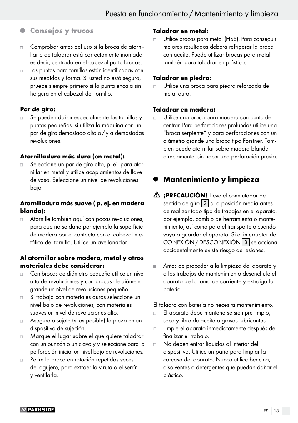 Consejos y trucos, Mantenimiento y limpieza | Parkside PABS 18-Li B2 User Manual | Page 13 / 62