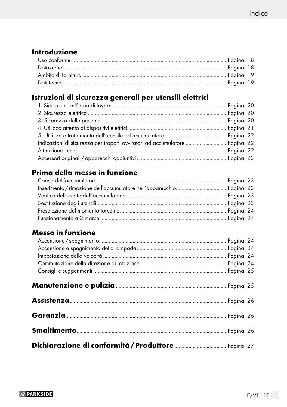 Indice | Parkside PABS 18-Li B2 User Manual | Page 17 / 62