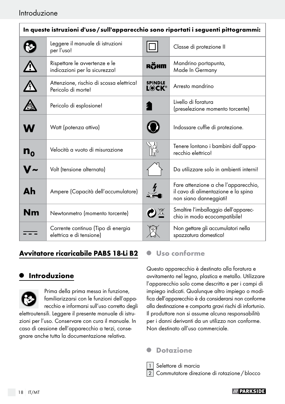 Introduzione | Parkside PABS 18-Li B2 User Manual | Page 18 / 62