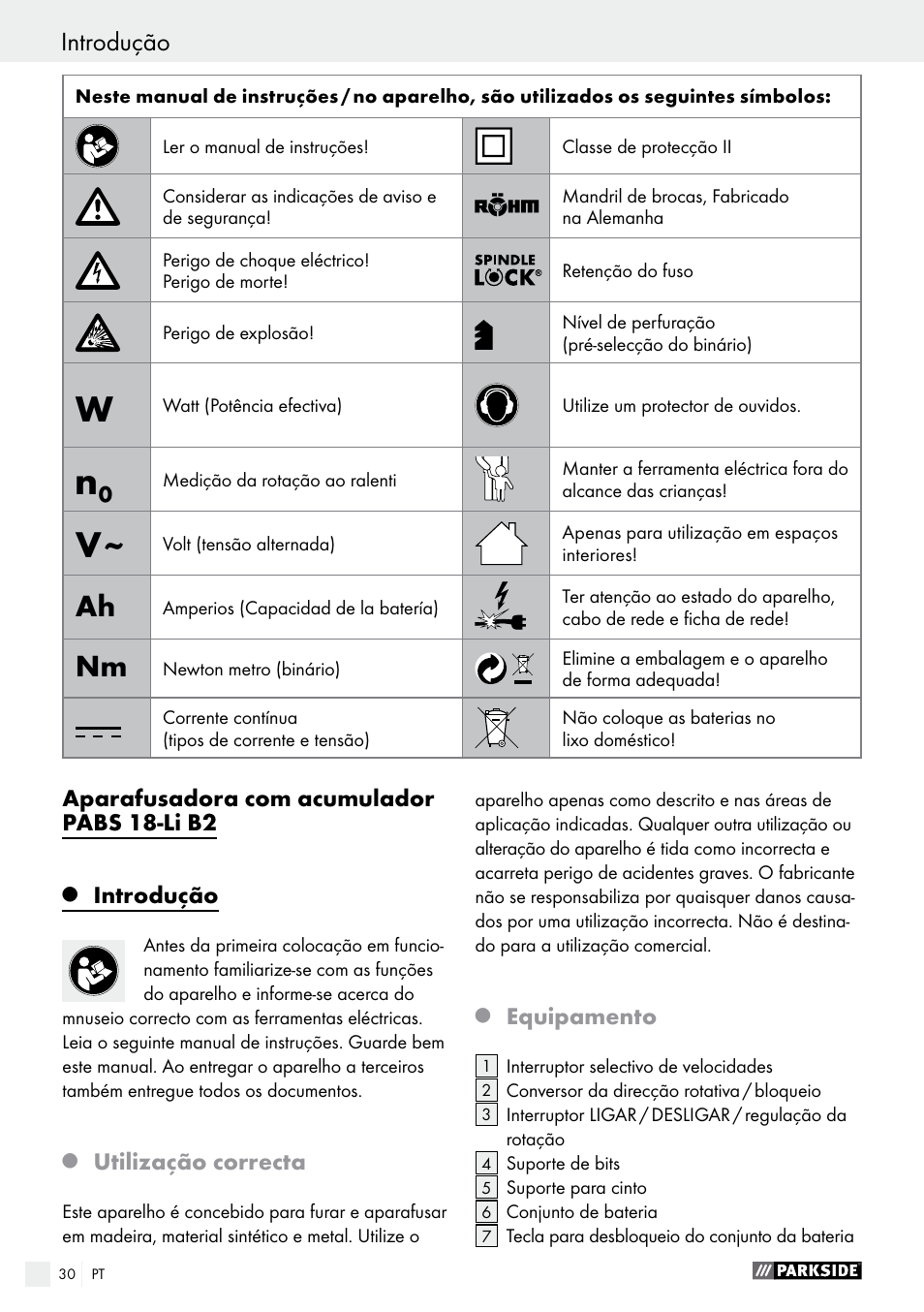 Introdução | Parkside PABS 18-Li B2 User Manual | Page 30 / 62