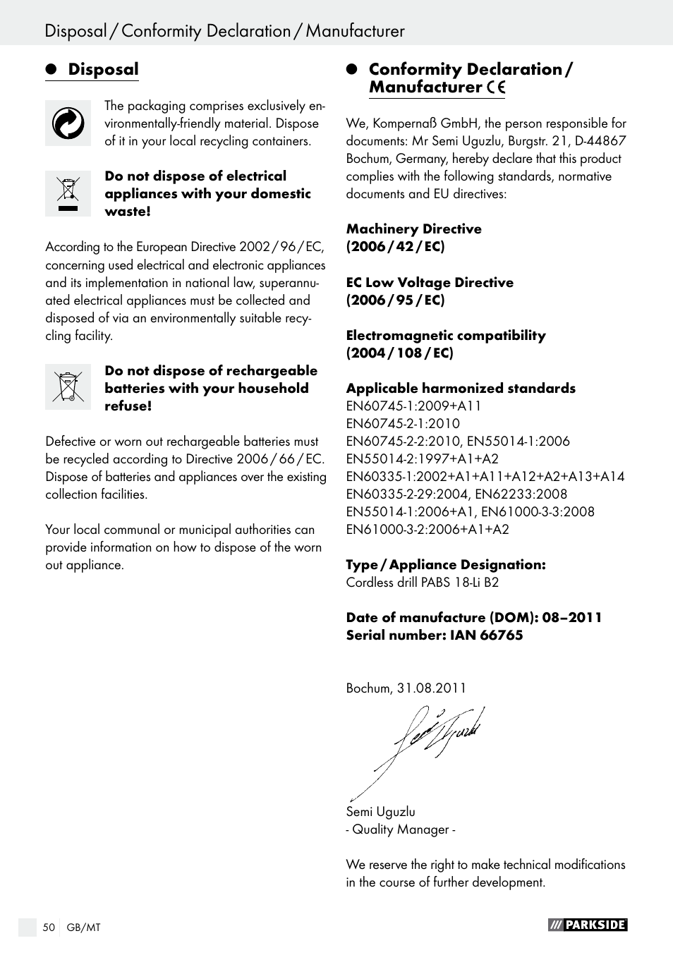Parkside PABS 18-Li B2 User Manual | Page 50 / 62