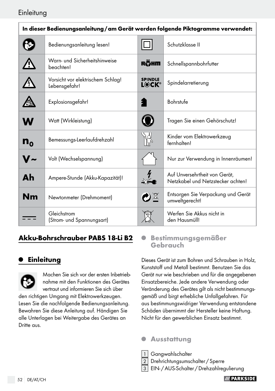 Einleitung | Parkside PABS 18-Li B2 User Manual | Page 52 / 62