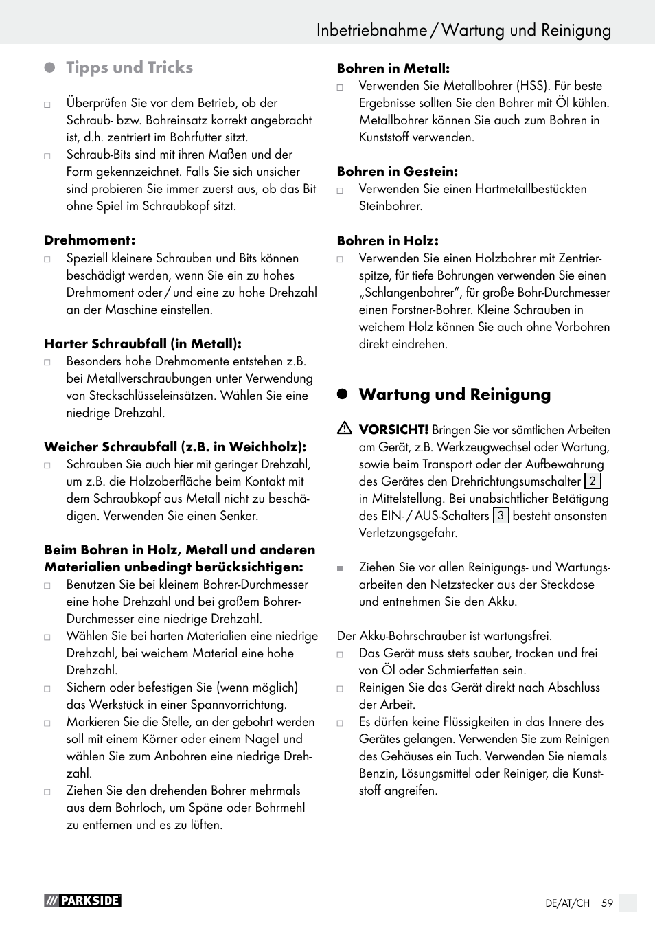 Tipps und tricks, Wartung und reinigung | Parkside PABS 18-Li B2 User Manual | Page 59 / 62