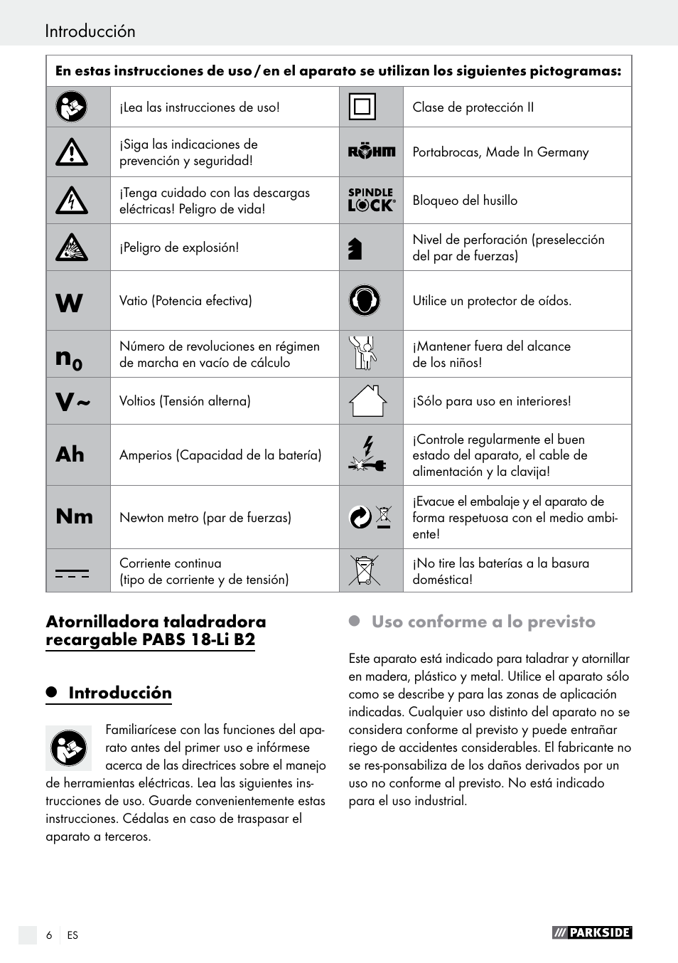 Introducción | Parkside PABS 18-Li B2 User Manual | Page 6 / 62
