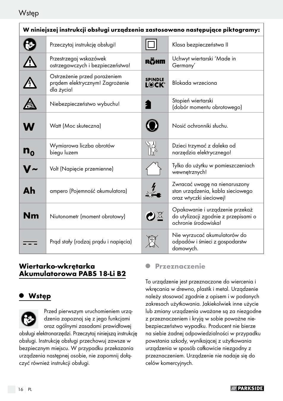 Wstęp | Parkside PABS 18-Li B2 User Manual | Page 16 / 82