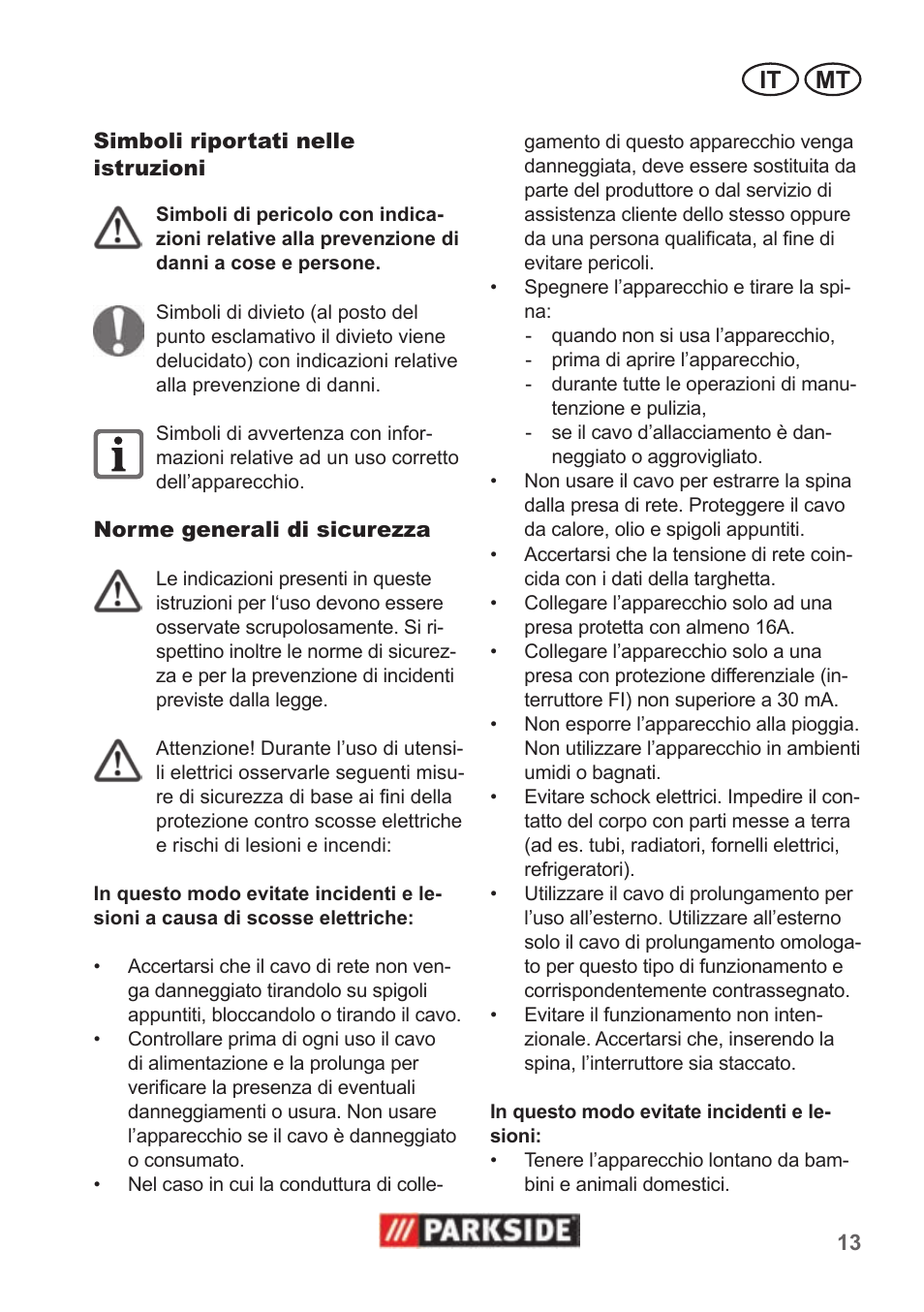 It mt | Parkside PAS 500 B1 User Manual | Page 13 / 50