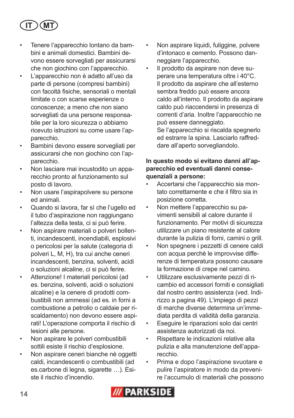 It mt | Parkside PAS 500 B1 User Manual | Page 14 / 50