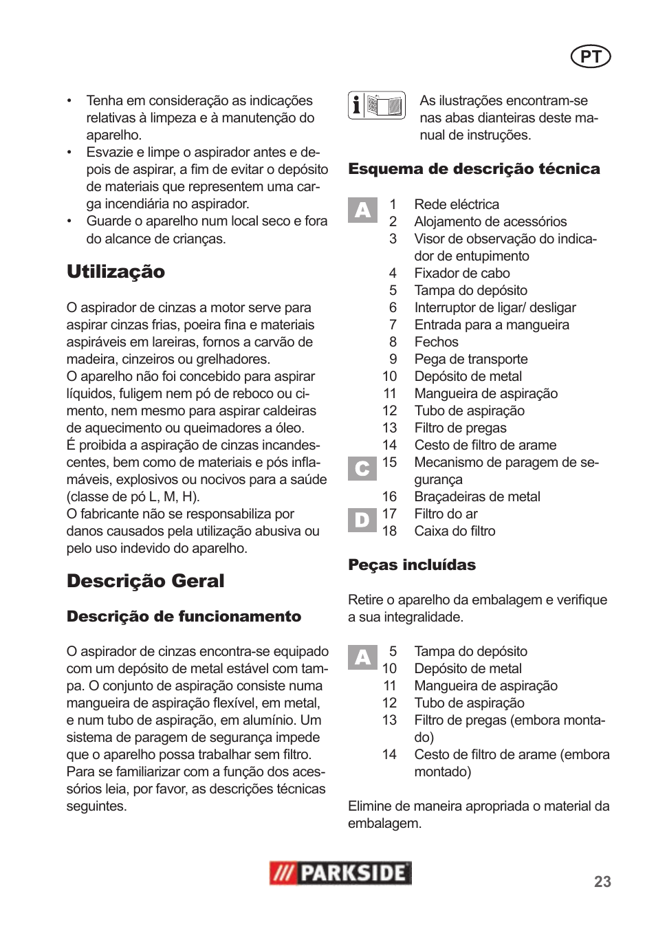 Utilização, Descrição geral | Parkside PAS 500 B1 User Manual | Page 23 / 50