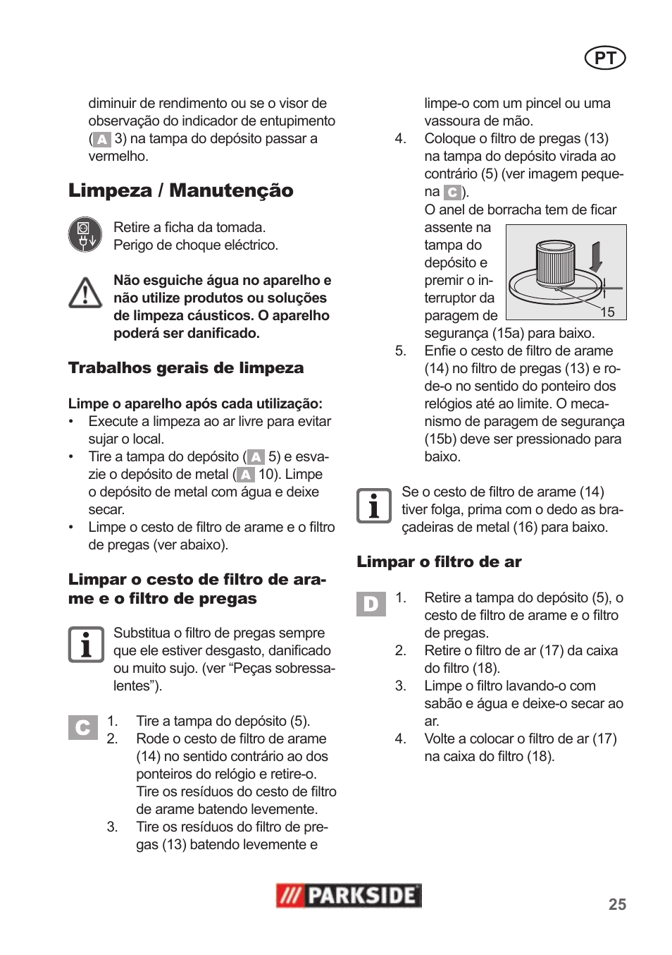 Limpeza / manutenção | Parkside PAS 500 B1 User Manual | Page 25 / 50