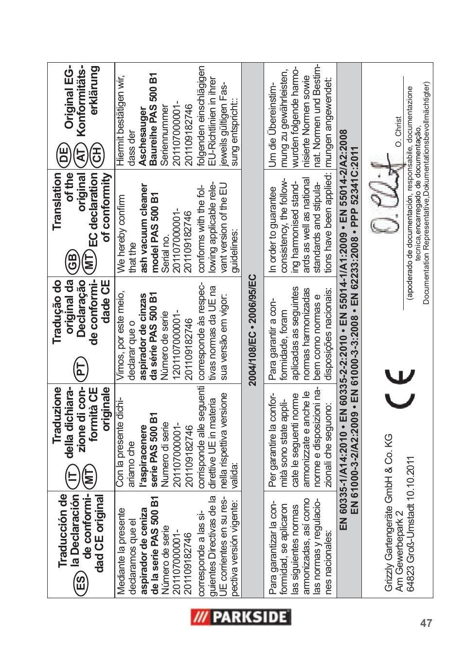 Parkside PAS 500 B1 User Manual | Page 47 / 50