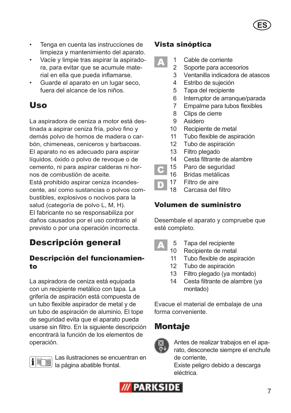 Descripción general, Montaje | Parkside PAS 500 B1 User Manual | Page 7 / 50